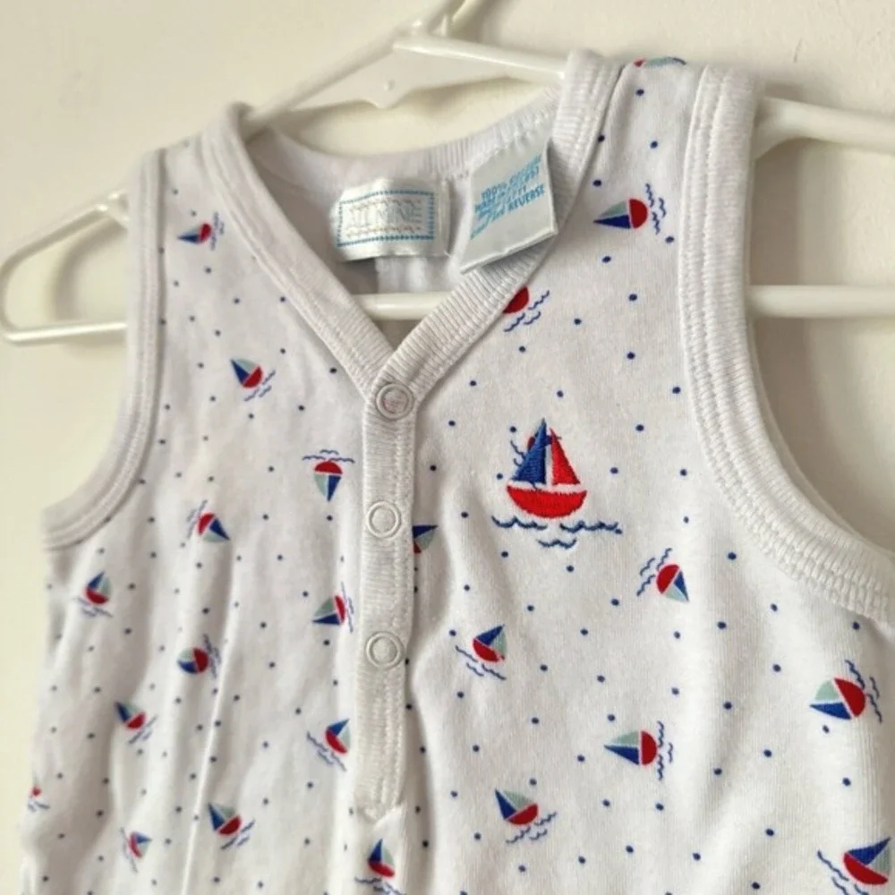 Vintage 90s Baby Romper 3 Months Sailboat‎ Summer Nautical Beach Preppy July 4th